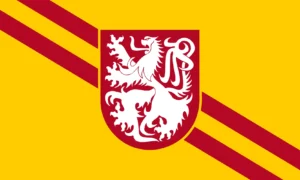 Yellow-Red-White Flag w/ Lion Inside Shield