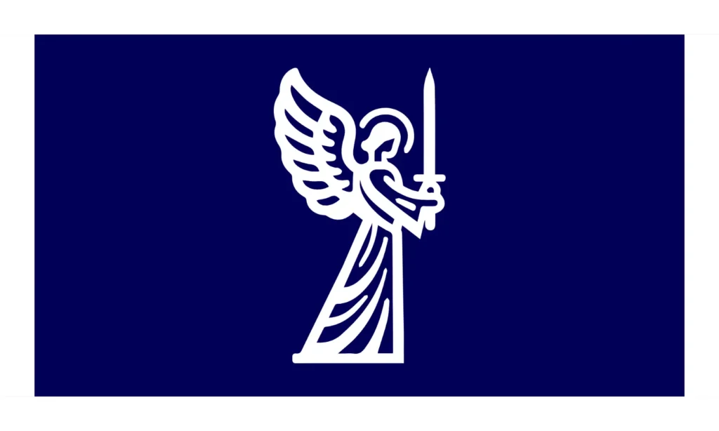 Dark Blue & White Flag w/ Angel Holding Sword