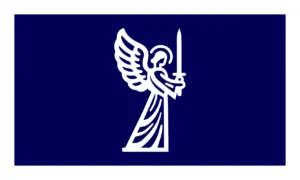 Dark Blue &amp; White Flag w/ Angel Holding Sword