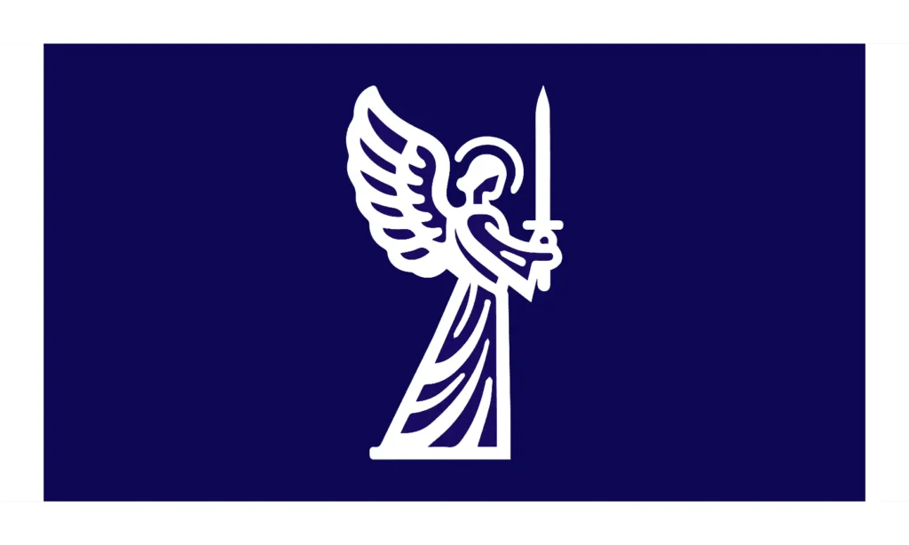 Dark Blue & White Flag w/ Angel Holding Sword
