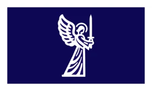 Dark Blue &amp; White Flag w/ Angel Holding Sword