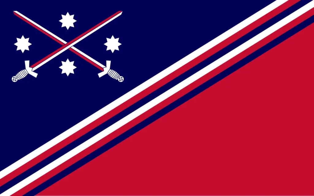 Blue, White, and Red Sash Flag / Crossed Swords and Four Stars Placed at Each Spaces