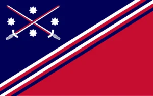 Blue, White, and Red Sash Flag / Crossed Swords and Four Stars Placed at Each Spaces