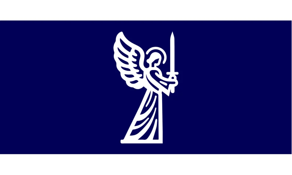 Dark Blue and White Flag w/ Angel Holding Sword (Mark 2)