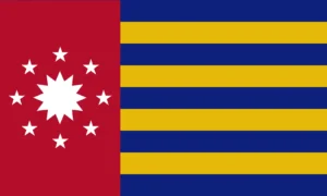Blue, Gold, Red, and White Flag w/ Sun and 8 Ring Stars
