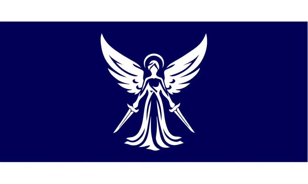 Dark Blue and White Flag w/ Angel Holding Sword (Mark 3)