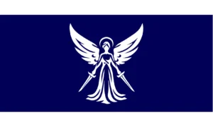 Dark Blue and White Flag w/ Angel Holding Sword (Mark 3)