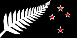 New Zealand Silver Fern Flag (Black with Red Stars)